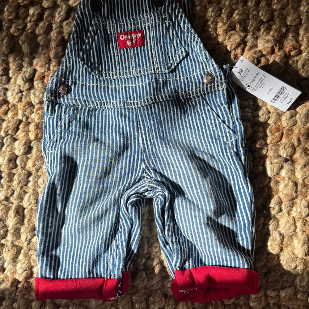 OshKosh B'gosh Striped Overalls with Red Cuffs